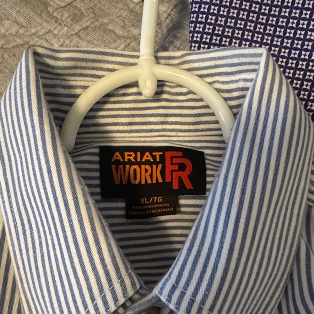 FR Ariat Men's White and Blue Pinstripe Shirt